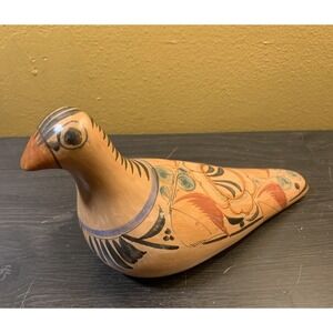 Vtg Hand Painted Mexican Tonala Pottery Folk Art Bird Figurine Pigeon 4.5"T